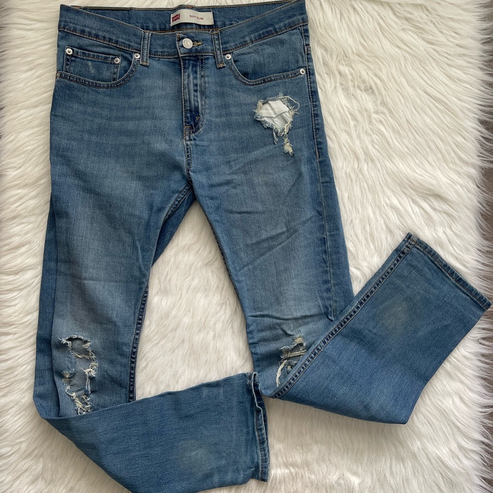 Levi’s 511 Women’s Slim Medium Wash distressed blue Jeans size 29 fall style